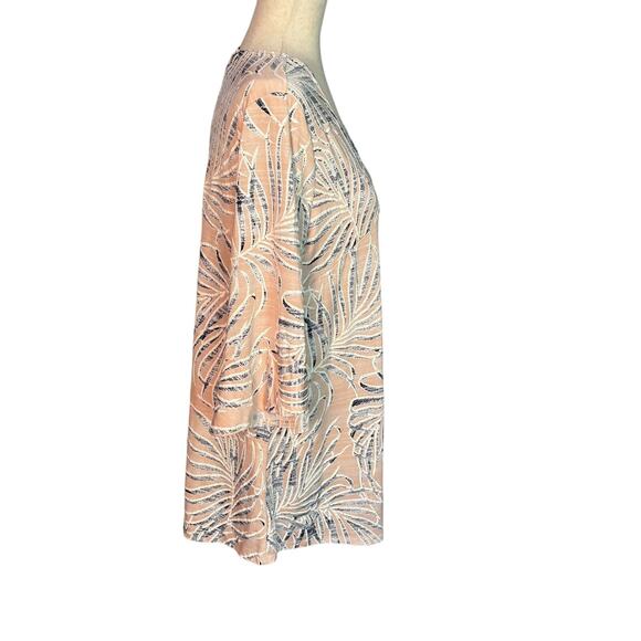 Clara Sun Woo Tunic Blouse Top Large Pink Floral Artsy Stretch Flared Sleeve - Picture 3 of 6